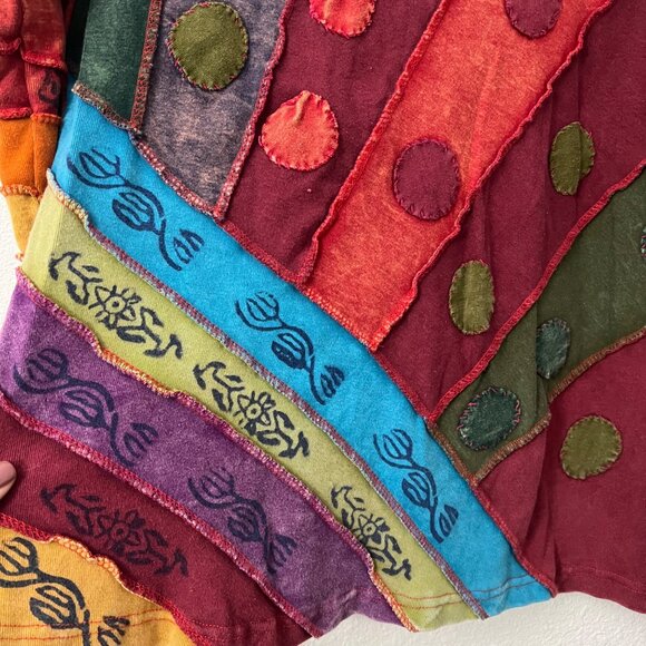 Greater Good Network Nepal Multicolor Patchwork Hippie Hipster Long Sleeve Top S - Picture 3 of 6